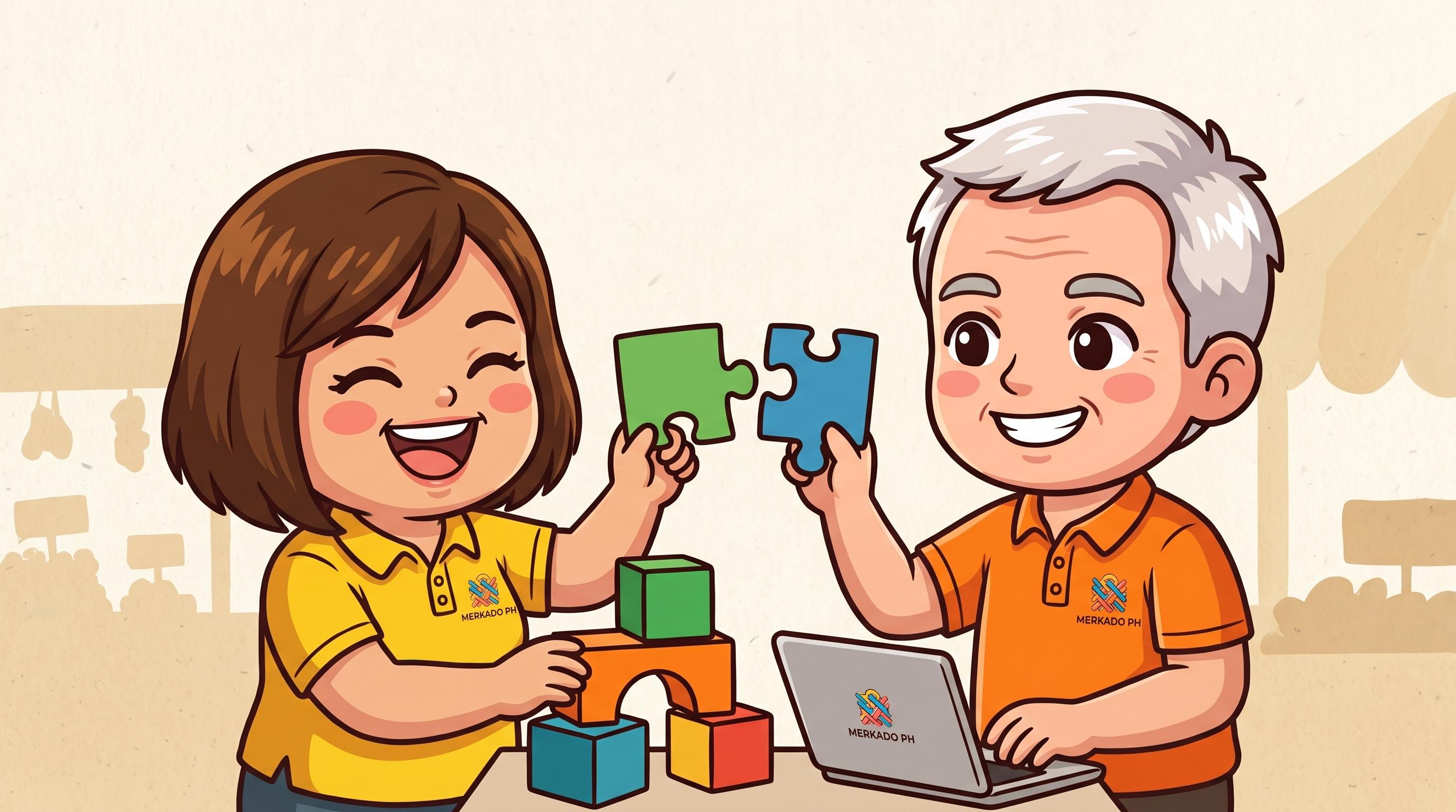 Two Merkado PH team members fitting puzzle pieces together